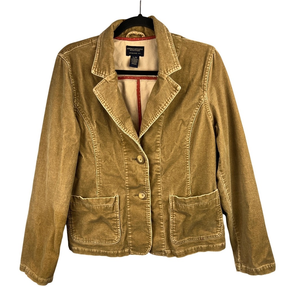 Vintage Y2K American Eagle Tan Corduroy Two-Button Blazer SZL Preppy Academia